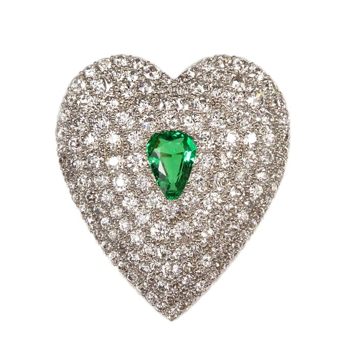 Antique diamond and emerald heart pendant-brooch | MasterArt